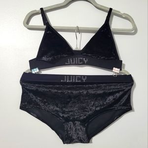 Juicy Couture velour bra and panty set, black with silver rhinestones
